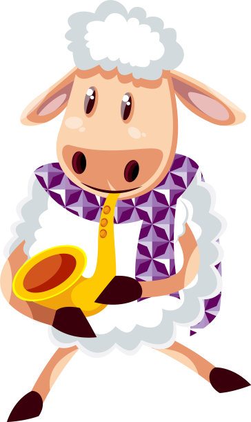 绵羊在白色的背景上吹着长笛图片下载