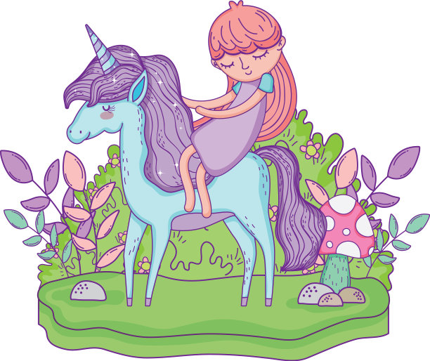 美丽的小独角兽和公主在图片下载