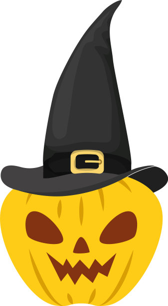 万圣节南瓜与黑色的脸和巫婆的帽子图片下载