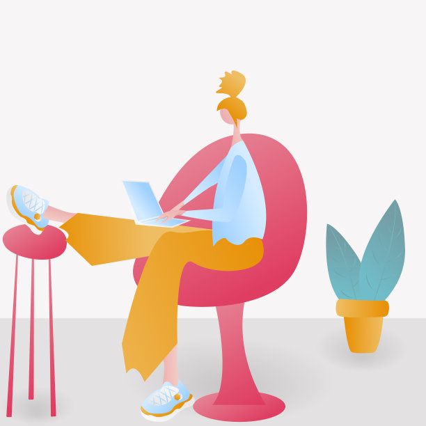 女孩坐在客厅内饰有窗户和植物的沙发上。人物在时尚的风格与笔记本电脑。矢量插画的自由职业者女性工作，看新闻，坐在社交网络图片下载