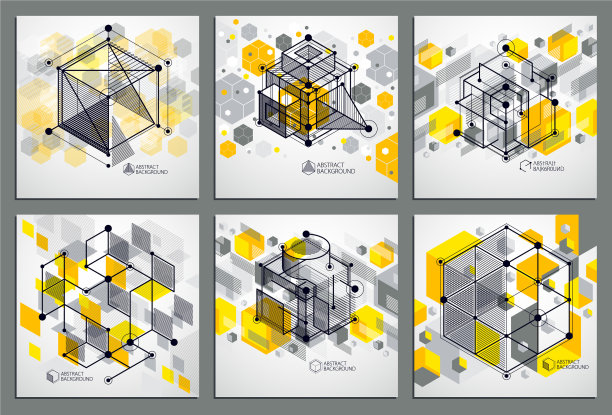 线条和形状抽象的等距3d黄色图片下载
