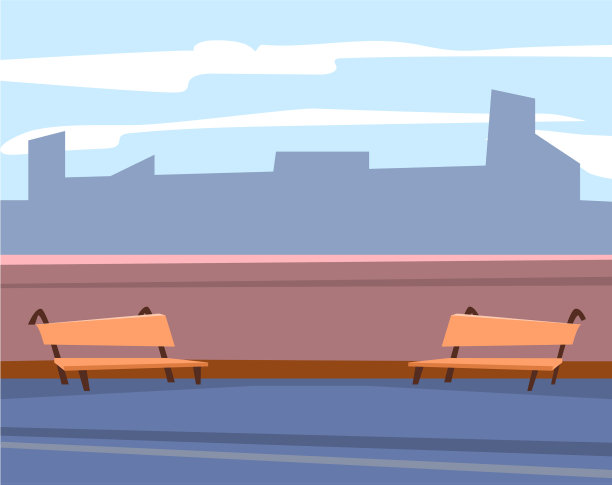 城市露台与摩天大楼的长凳视图图片下载