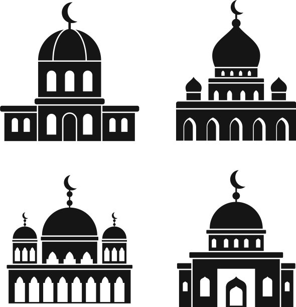 清真寺伊斯兰图标设置简单的风格图片下载