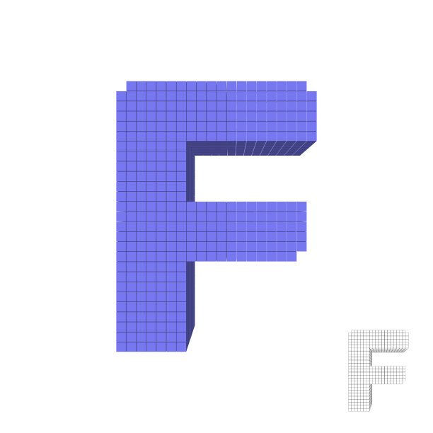 3d像素化大写字母f 3d前视图图片下载