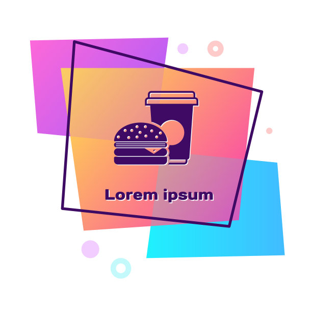 紫色的咖啡和汉堡图标孤立在白色图片下载