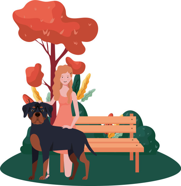 年轻女子和可爱的狗在公园图片下载