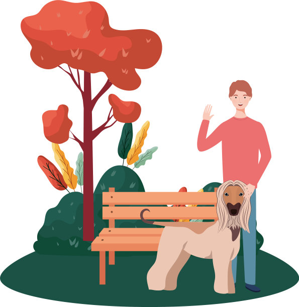 年轻人和可爱的狗吉祥物在公园里图片下载