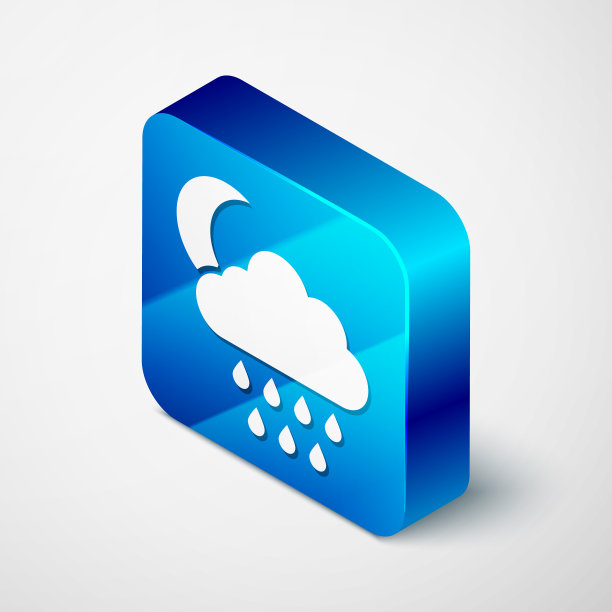 等距云与雨和月亮图标孤立图片下载