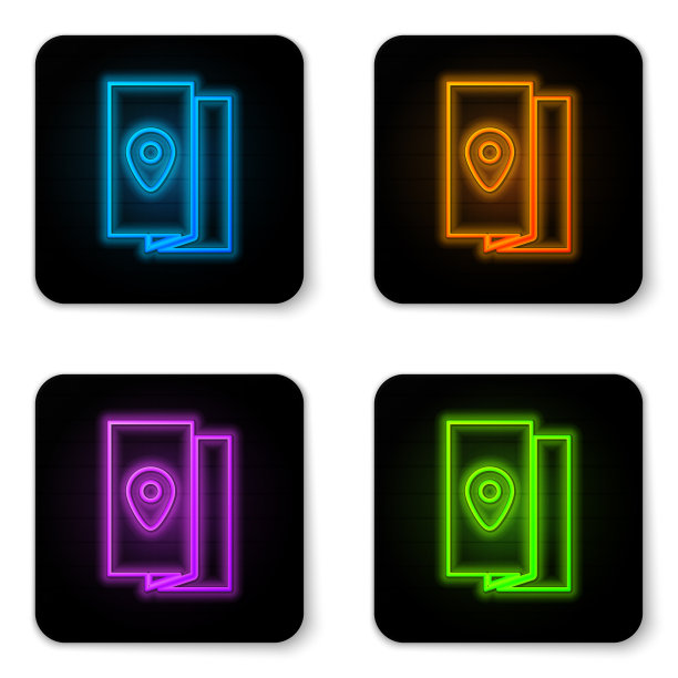 发光的霓虹灯封面书旅游指南图标孤立图片下载