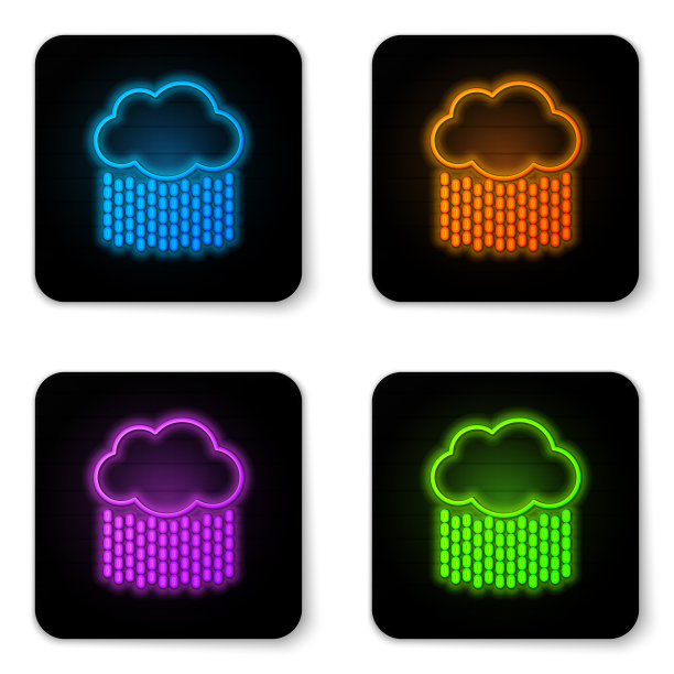 发光的霓虹云与雨的图标孤立图片下载