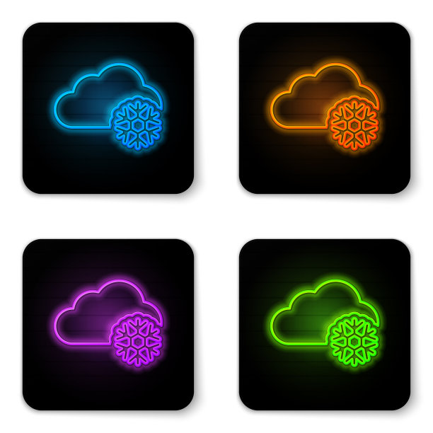 发光的霓虹云与雪图标隔离图片下载