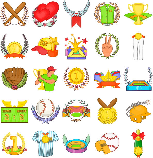 棒球游戏图标设定卡通风格图片下载