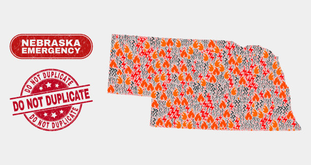 危险和紧急拼贴内布拉斯加州地图图片下载