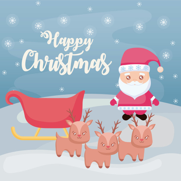 圣诞快乐的标签与圣诞老人和雪橇图片下载