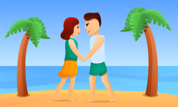 蜜月热带岛屿概念旗帜卡通图片下载