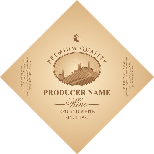 带有乡村景观的钻石形酒标图片下载