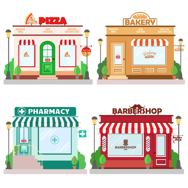 建筑正面设面包店、理发店图片下载
