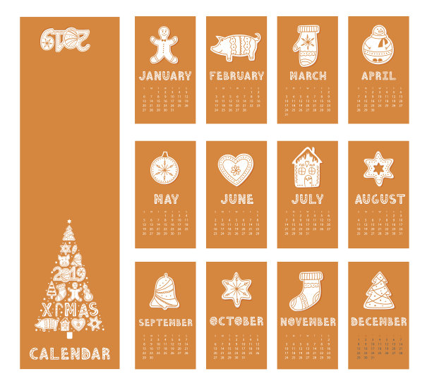 2019年的猪年日历上有姜饼图片下载