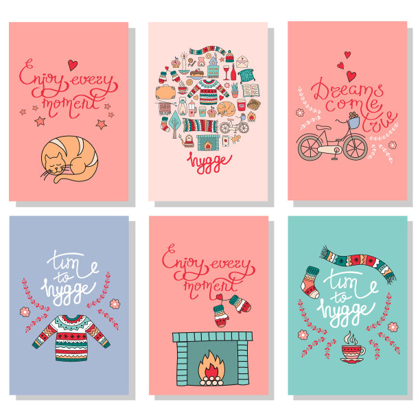 手画舒适家的Hygge卡片图片下载