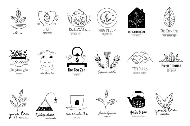 涂鸦风格手绘茶logo套装图片下载