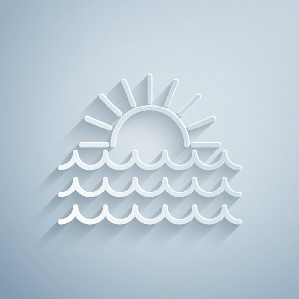 剪纸日落图标孤立在灰色背景图片下载