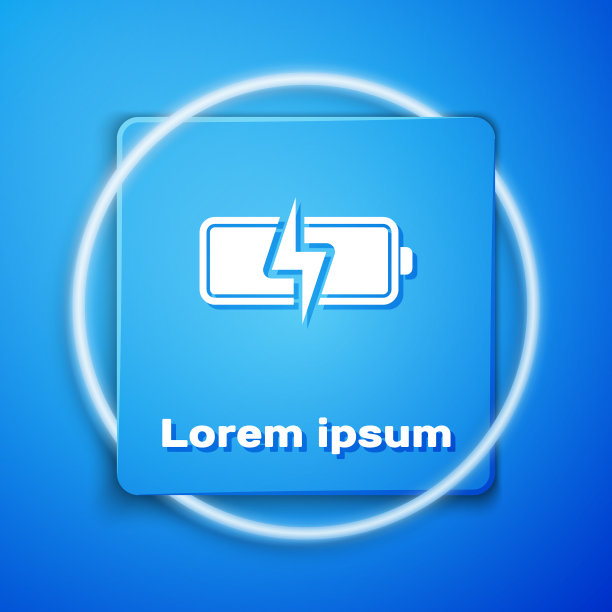 白色电池图标隔离在蓝色背景图片下载