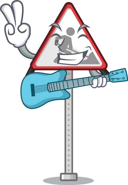 用吉他做路工孤立卡通标志图片下载