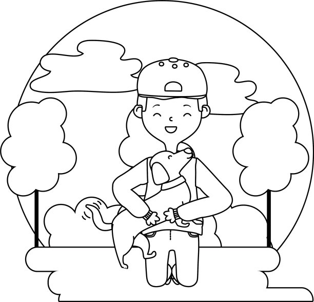 男孩和狗的卡通设计图片下载