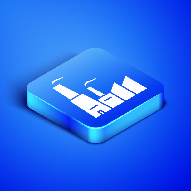 等距工厂图标隔离在蓝色背景图片下载