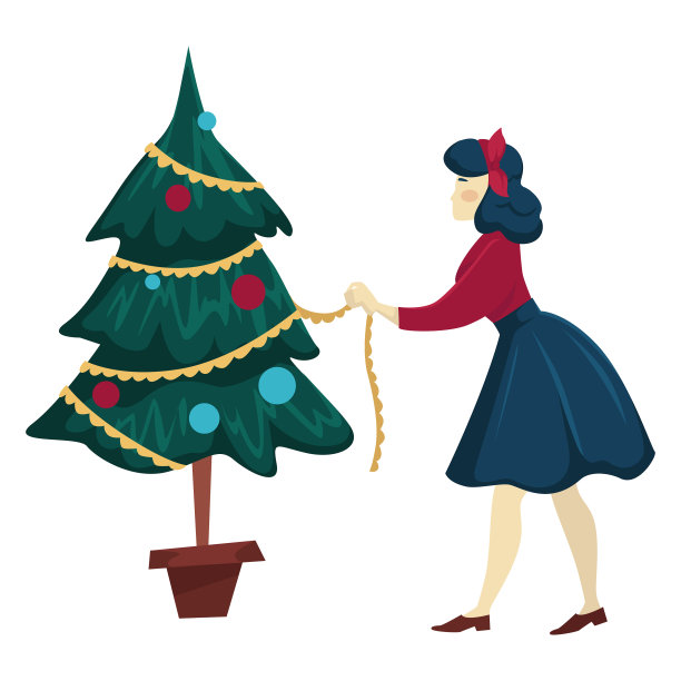 女人装饰圣诞树和放置图片下载