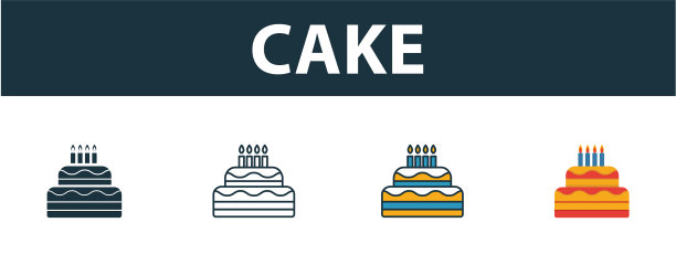蛋糕图标设置四个元素在不同的风格图片下载