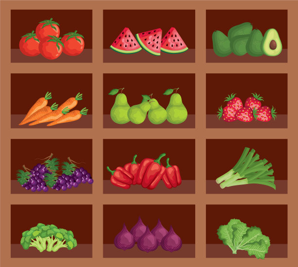 将新鲜的水果和蔬菜放在木制品中图片下载