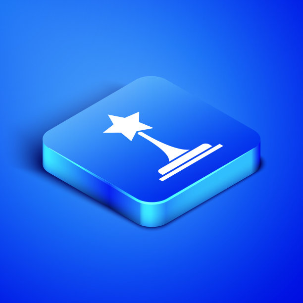 等距电影奖杯图标孤立在蓝色图片下载