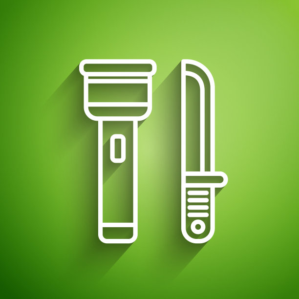 白色线手电筒和刀的图标隔离图片下载