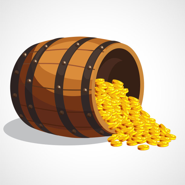 卡通木桶与金币图片下载