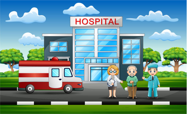 正面的医院和一个医生病人图片下载