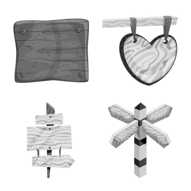 孤立的对象招牌和木头图标图片下载