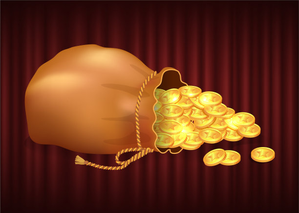 黄金和财富装在袋子里，袋子里装着钱币图片下载