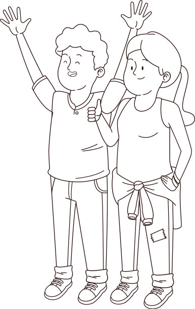 青少年朋友们穿着黑色衣服微笑问候图片下载
