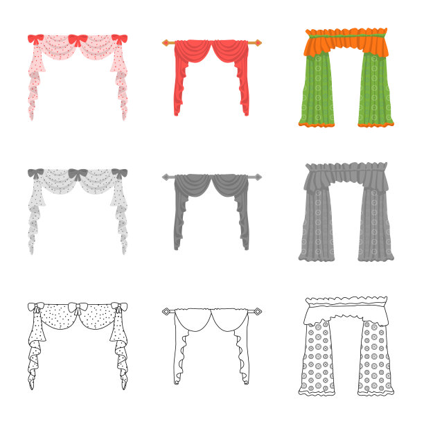 孤立的对象窗帘和窗帘符号集图片下载