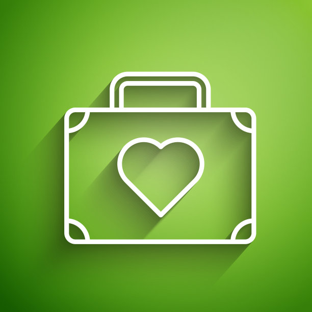 白色线手提箱旅行与心脏图标图片下载