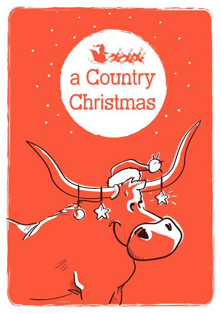 快乐的国家圣诞贺卡与公牛和圣诞老人图片下载