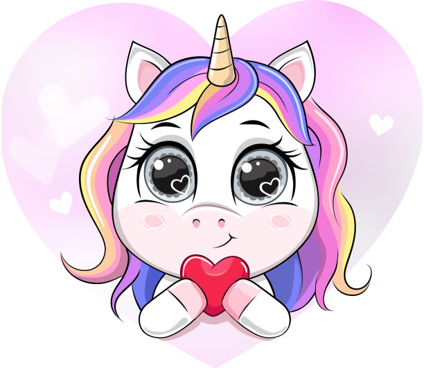 卡通独角兽的心形持有图片下载