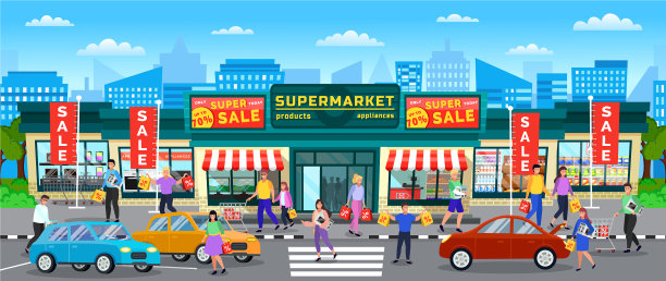 超市街道城市人们购物图片下载