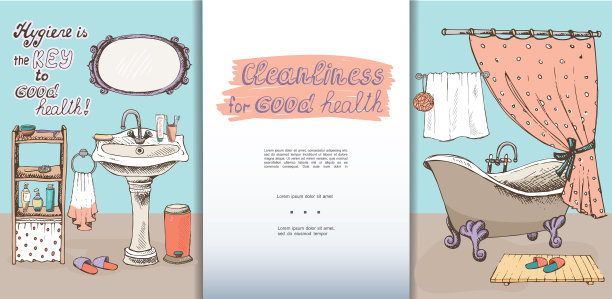 手绘浴室内部模板图片下载