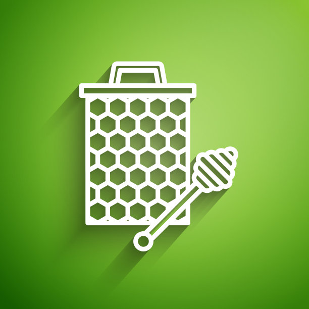 白色蜂窝线与蜂蜜勺粘在一起图片下载