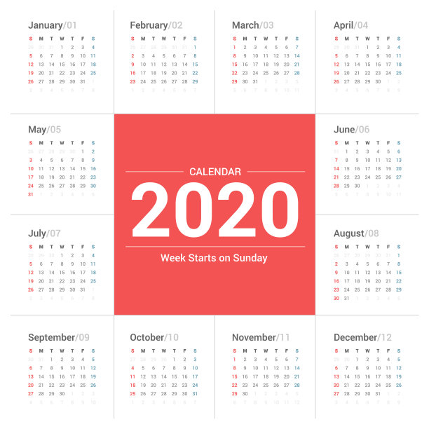 日历2020在白色背景上简单的风格图片下载