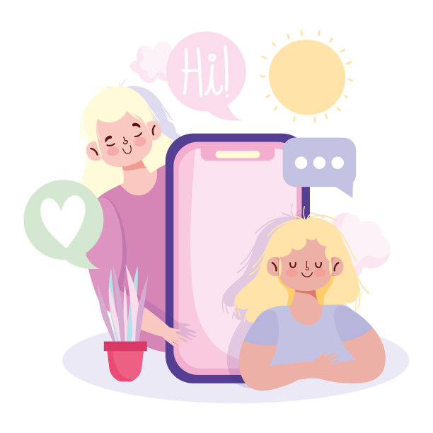 人们交流和科技，女孩用智能手机聊天泡泡图片下载