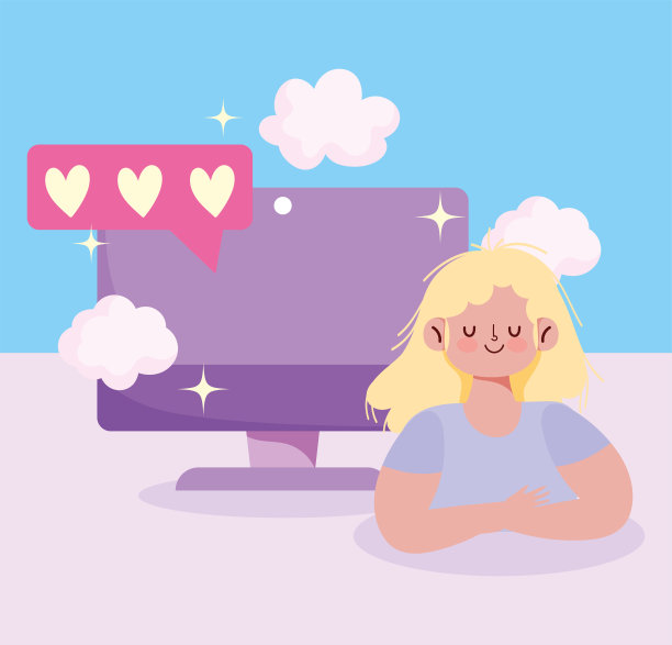 人们沟通科技，年轻女子电脑爱情浪漫短信图片下载