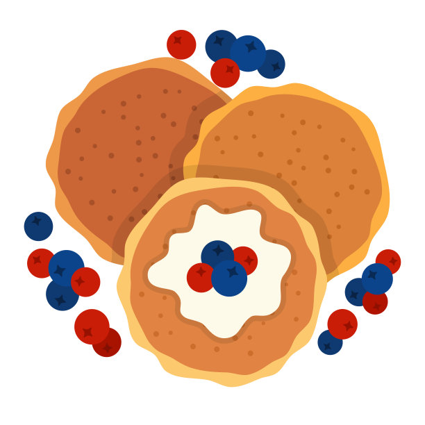 煎饼与浆果和酱矢量图标平坦孤立素材图片